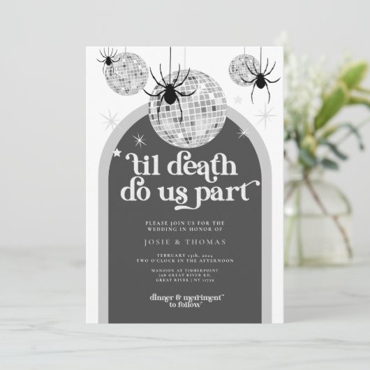 Halloween Retro Disco Spinnen Bruiloft Uitnodiging (Staand voorkant)