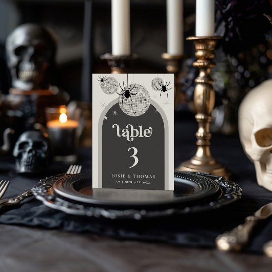 Halloween Retro Disco Spinnen & Disco Bal Bruiloft Kaart