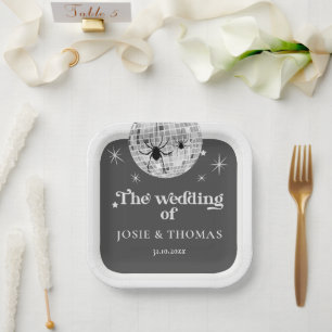 Halloween Retro Disco Spinnen & Disco Bal Bruiloft Papieren Bordje