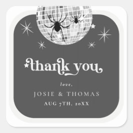 Halloween Retro Disco Spinnen & Disco Bal Bruiloft Vierkante Sticker