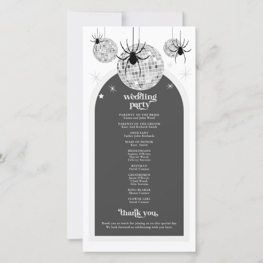 Halloween Retro Disco Spinnen Trouwprogramma (Achterkant)