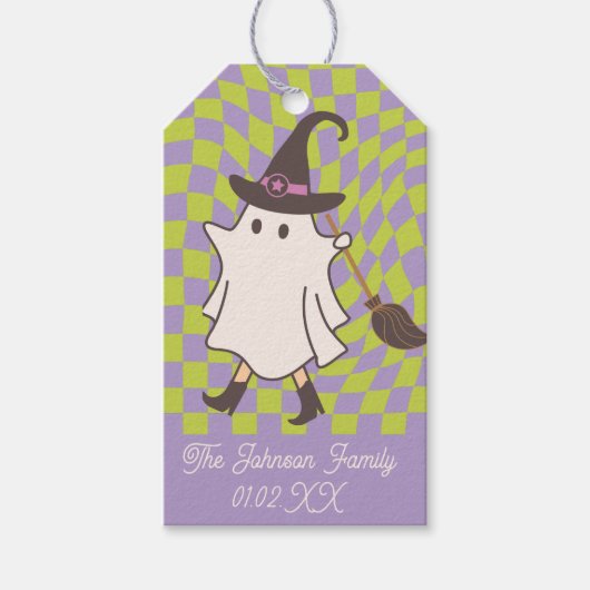 Halloween Retro Geest Heks Cadeaulabel (Voorkant)