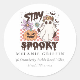 Halloween Retro Geesten Blijf Griezelen Adres Ronde Sticker
