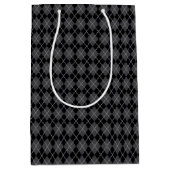 Halloween Retro Gray Black Argyle Medium Cadeauzakje (Voorkant)