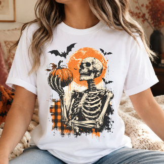 Halloween | Retro Griezelig Skelet en Pompoen Herf T-shirt