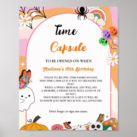 Halloween Retro Groovy 1e Verjaardag tijd Capsule Poster (Voorkant)