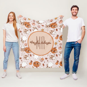 HALLOWEEN RETRO GROOVY PUMPKINS AND GHOSTS FLEECE DEKEN