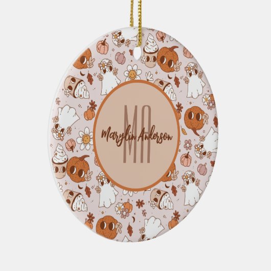 HALLOWEEN RETRO GROOVY PUMPKINS AND GHOSTS KERAMISCH ORNAMENT (Rechts)