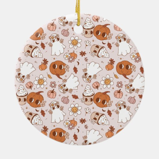 HALLOWEEN RETRO GROOVY PUMPKINS AND GHOSTS KERAMISCH ORNAMENT (Achterkant)