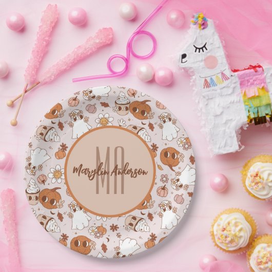 HALLOWEEN RETRO GROOVY PUMPKINS AND GHOSTS PAPIEREN BORDJE (Feest)