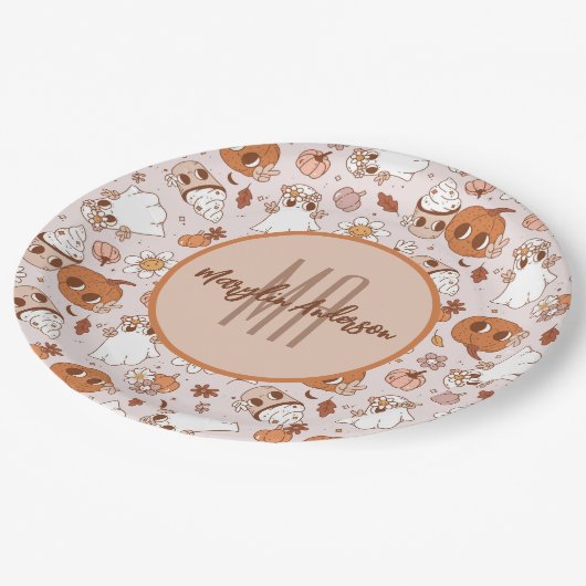 HALLOWEEN RETRO GROOVY PUMPKINS AND GHOSTS PAPIEREN BORDJE (Gekanteld)