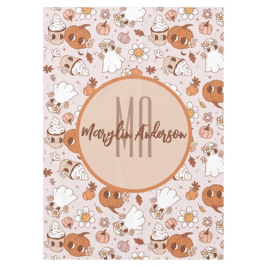 HALLOWEEN RETRO GROOVY PUMPKINS AND GHOSTS TAFELKLEED (Voorkant)