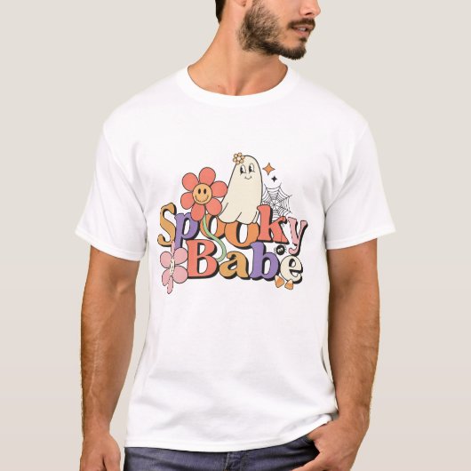 HALLOWEEN RETRO GROOVY SPOOKY BABE GHOST T-SHIRT (Voorkant)
