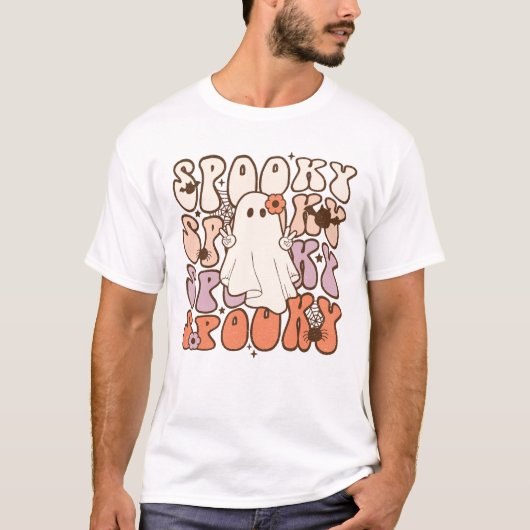 HALLOWEEN RETRO GROOVY  SPOOKY GHOST T-SHIRT (Voorkant)