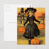 Halloween Retro Heks Briefkaart (Voorkant / Achterkant)
