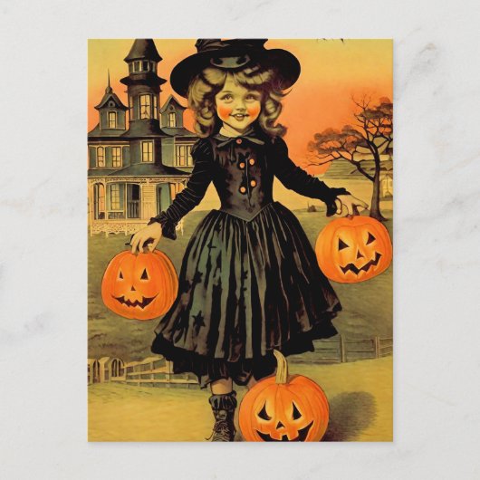 Halloween Retro Heks Briefkaart (Voorkant)
