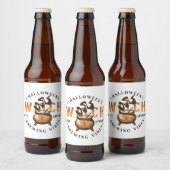 Halloween Retro Heks Brouwend  Bier Etiket (Flessen)