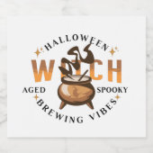 Halloween Retro Heks Brouwend  Bier Etiket (Enkel label)