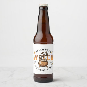 Halloween Retro Heks Brouwend  Bier Etiket