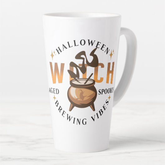 Halloween Retro Heks Brouwend  Latte Mok (Rechterhoek)