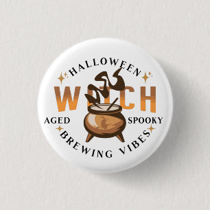 Halloween Retro Heks die Brouwt Ronde Button 3,2 Cm