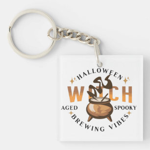 Halloween Retro Heks die Brouwt Sleutelhanger
