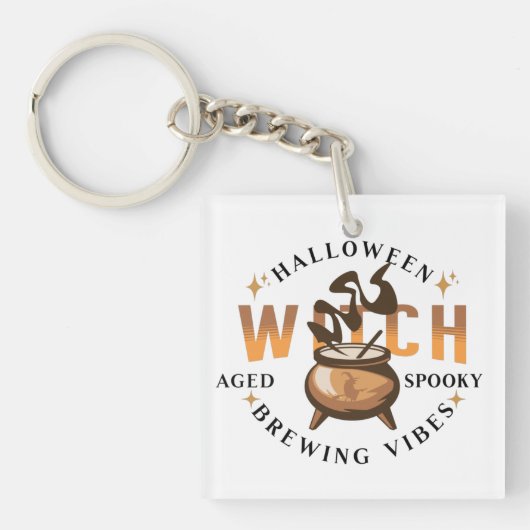 Halloween Retro Heks die Brouwt Sleutelhanger (voorkant)