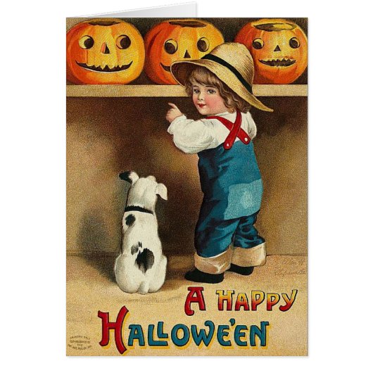 Halloween Retro Hond en een Schattig Kind (Voorkant)
