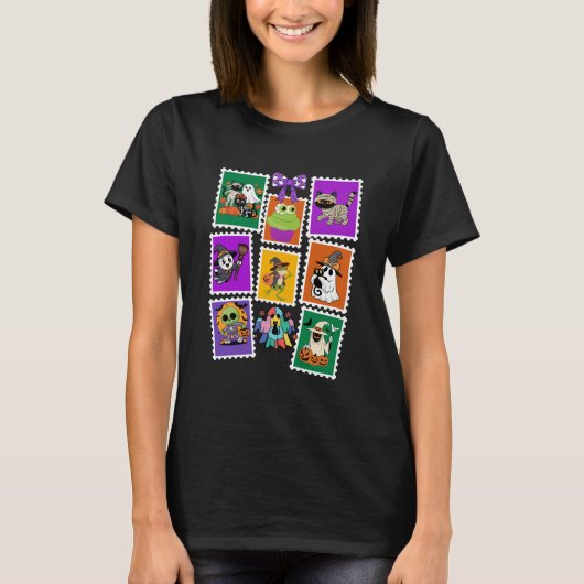 Halloween Retro Postzegel T-shirt (Voorkant)
