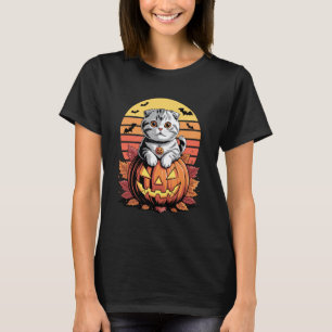 Halloween Retro Schotse Fold Kat Coupari T-shirt