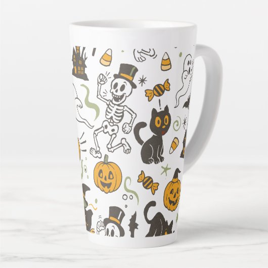 Halloween Retro Skelly Witch Pumpkin Spice Latte Mok (Rechterhoek)