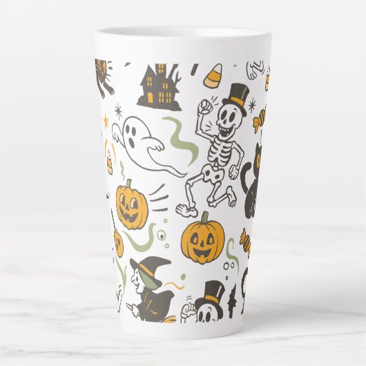  Halloween Retro Skelly Witch Pumpkin Spice Latte Mok (Voorkant)