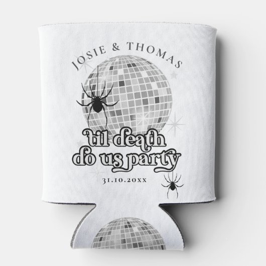 Halloween Retro Spinnen & Disco Bal Bruiloft Blikjeskoeler (Achterkant)