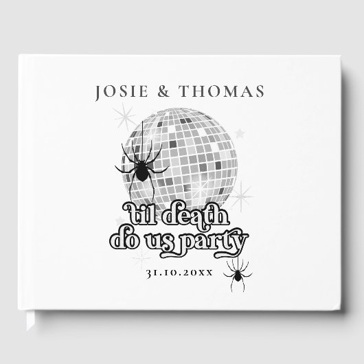 Halloween Retro Spinnen & Disco Bal Bruiloft Gastenboek (Voorkant)