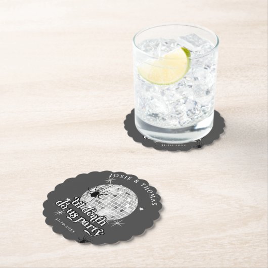 Halloween Retro Spinnen & Disco Bal Bruiloft Kartonnen Onderzetters (Insitu)