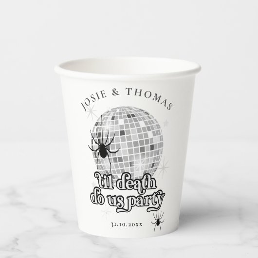 Halloween Retro Spinnen & Disco Bal Bruiloft Papieren Bekers (Voorkant)