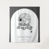 Halloween Retro Spinnen & Disco Bal Bruiloft Wandkleed (Voorkant)