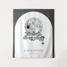 Halloween Retro Spinnen & Disco Bal Bruiloft Wandkleed