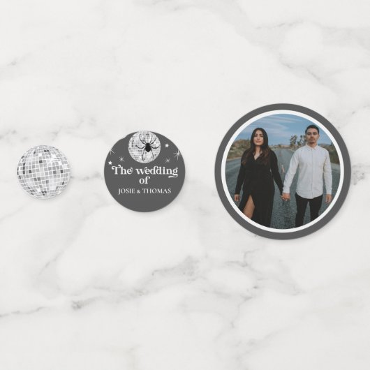 Halloween Retro Spinnen & Disco Bal Trouwfoto Confetti (Voorkanten)