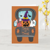 Halloween Retro Truck Trick or treat Monsters Kaart (Gele Bloem)