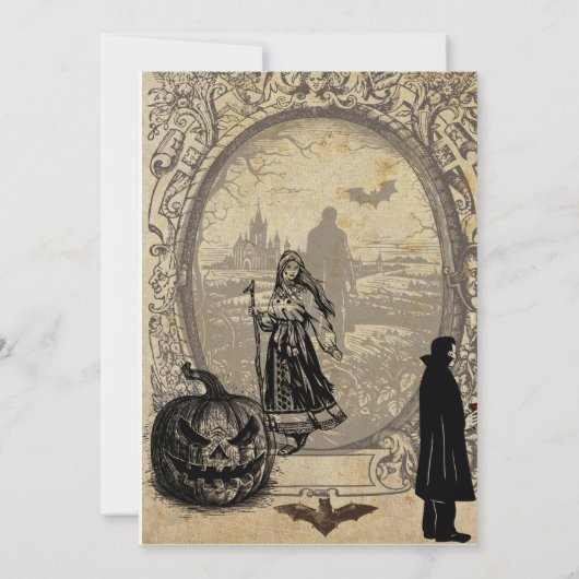 Halloween  retro vampier heksen kaart (Achterkant)