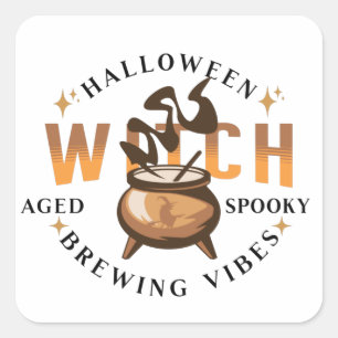 Halloween Retro Witch Brewing Favor Vierkante Sticker