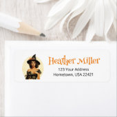 Halloween Retro Witch Retour Adreslabel Etiket (Insitu)