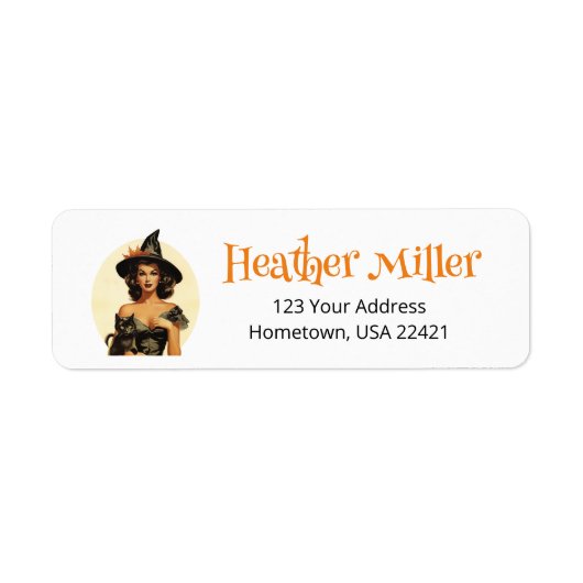 Halloween Retro Witch Retour Adreslabel Etiket (Voorkant)