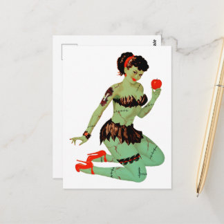 Halloween Retro Zombie Pin-up Dame Met Appel Briefkaart