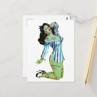 Halloween Retro Zombie Pin-up in pyjama Briefkaart