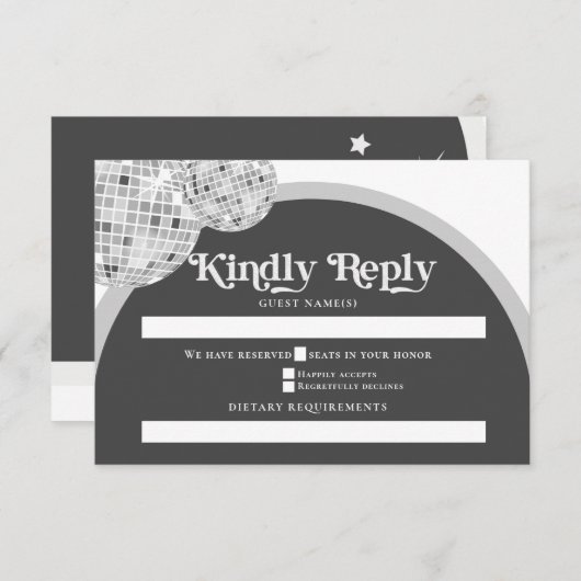 Halloween Retro Zwart Grijs Gothic Disco Ball Brui RSVP Kaartje (Voorkant / Achterkant)