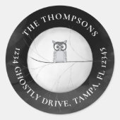 Halloween Return Address Spooky Scary Owl Ronde Sticker (Voorkant)