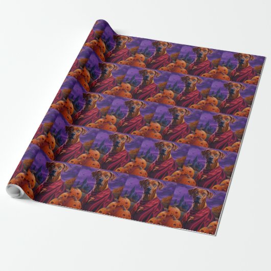 Halloween Rhodesian Ridgeback Vampier Pompoenen Cadeaupapier (Uitgerold)