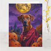 Halloween Rhodesian Ridgeback Vampire Pumpkins Kaart (Gele Bloem)